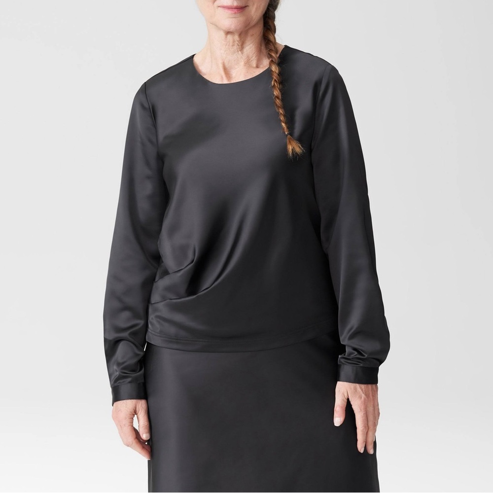 UNIVERSAL STANDARD NWT Lucina Satin Gathered Black Long Sleeve Size L/ 22-24 3X